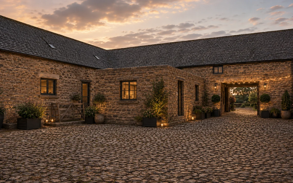 Artist impression of the landscaped cobbled courtyard at Eden Hill