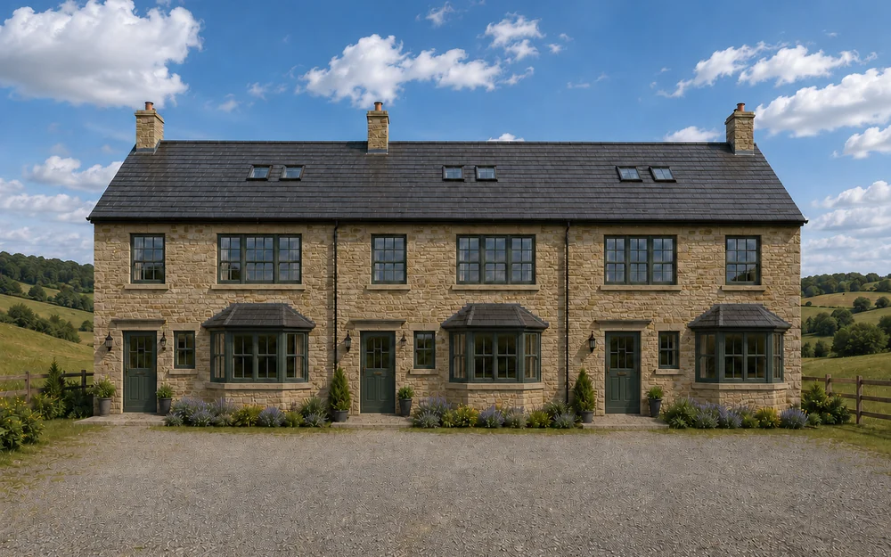 Artist impression of three stone terraced homes at Eden Hill